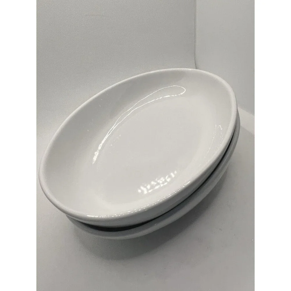 4 CB2 Crate & Barrel White Porcelain egg Shaped oblong oval abstract modern bowl